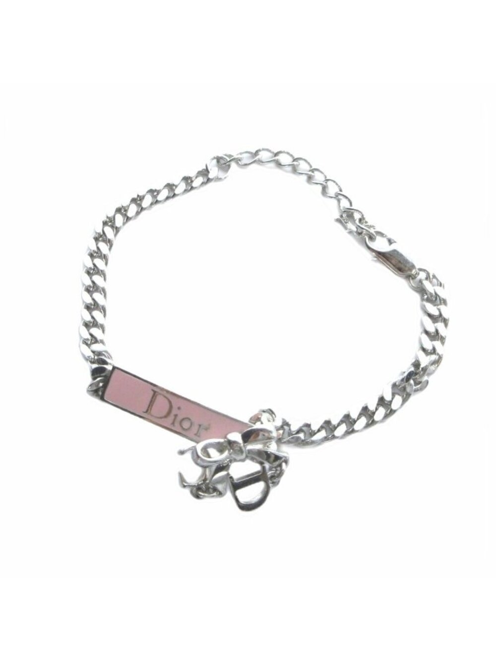 Dior Bracelet Bangle Logo Ribbon Silver